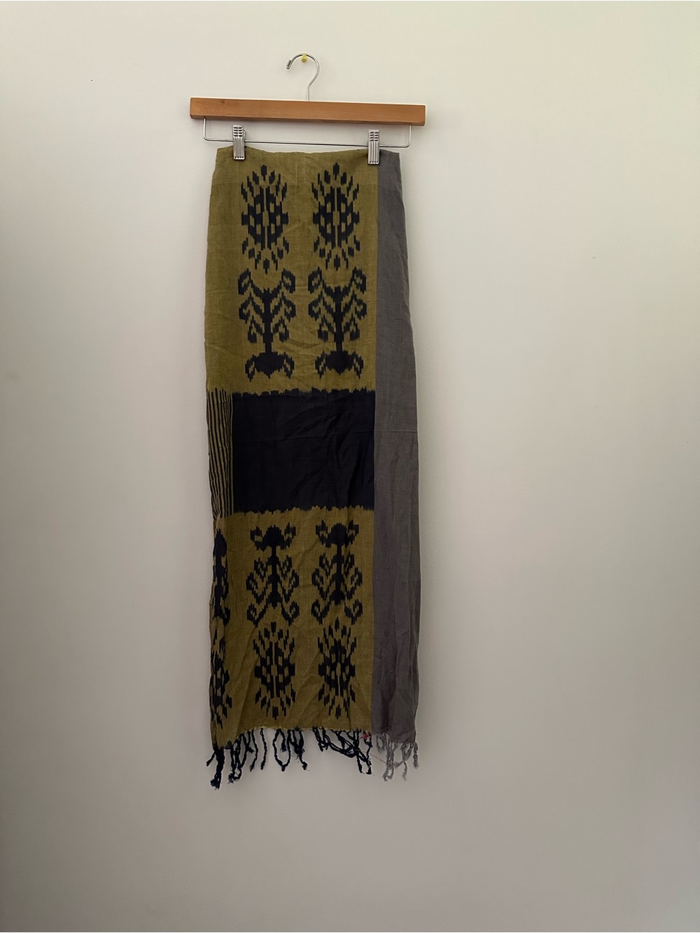 Olive Green Patterned ikkat stole